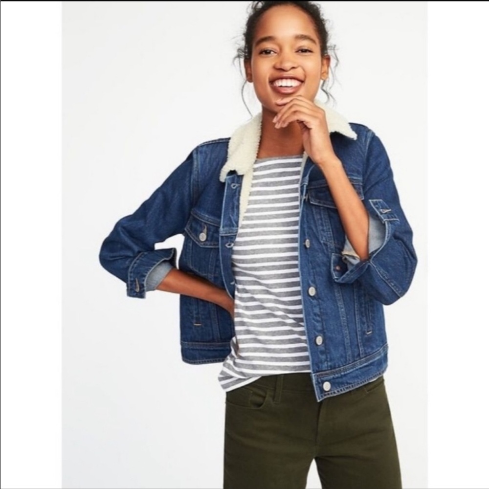 Old Navy Sherpa Lined Jean Jacket Faux Shearling M